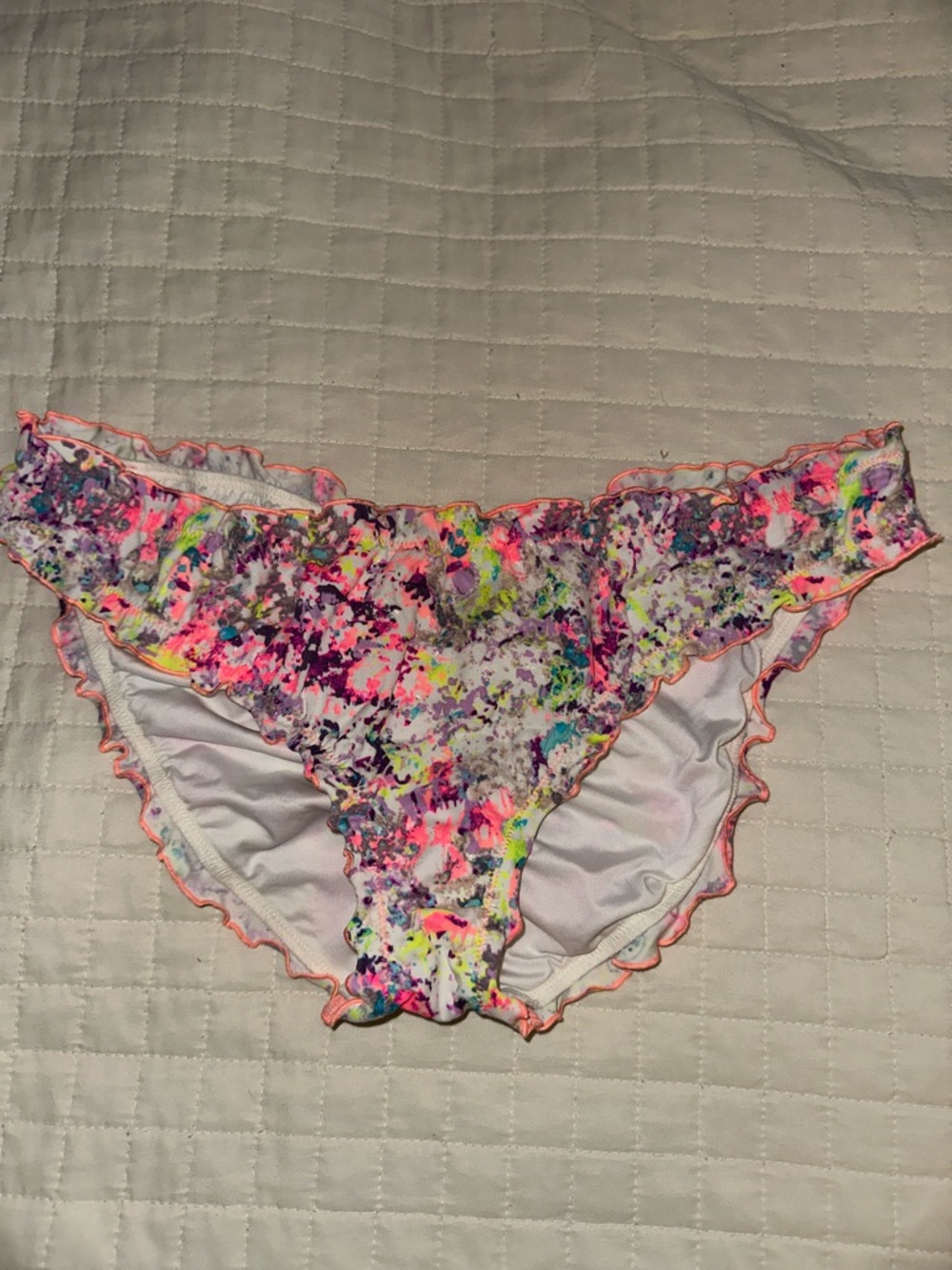 Victoria's Secret Neon Paint-Splash Ruffle Bikini Bottoms - Pink Multicolor
